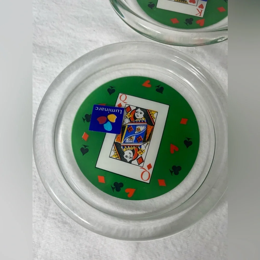 Playing Card Coasters Glass Trinket Dish Game Room Decor Luminarc France King